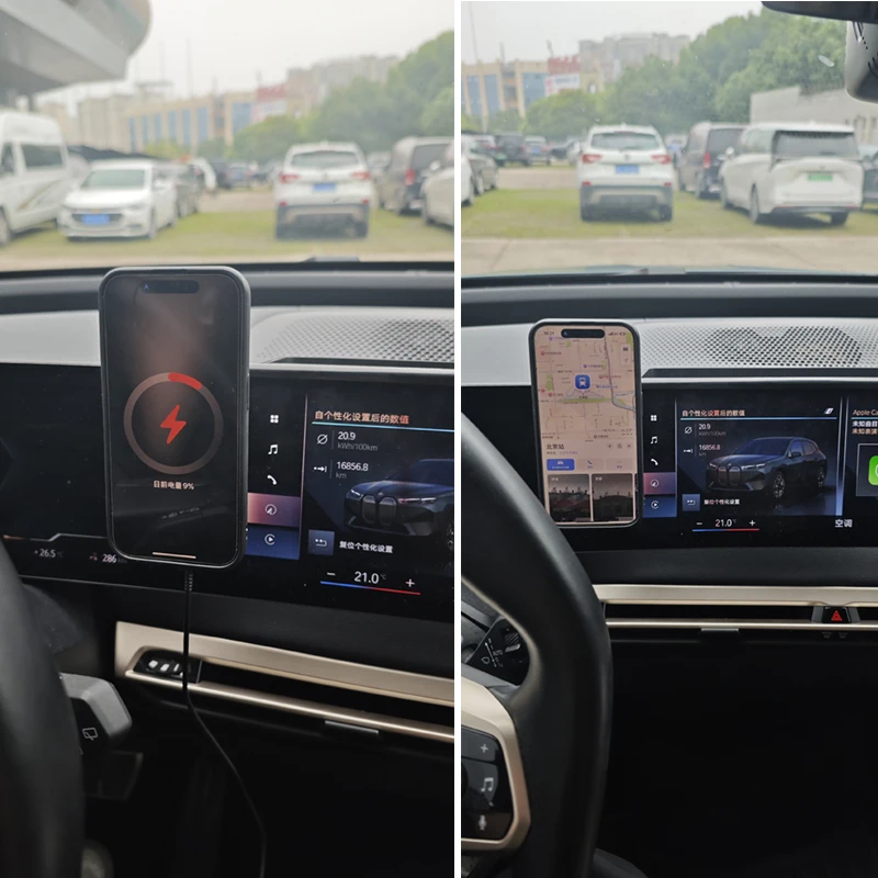 ل BMW X5 X6 X7 I3 I4 IX 2024 2025 2026 سيارة 14.9 بوصة شاشة الهاتف حامل مغناطيسي شاحن لاسلكي حامل اكسسوارات الكسوة