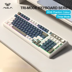 AULA Keyboard Three Mode RGB 2.4G USB C Wireless/Bluetooth/Wired Office 99keys Switch Gaming Keyboard For Laptop Gamer Keyboard