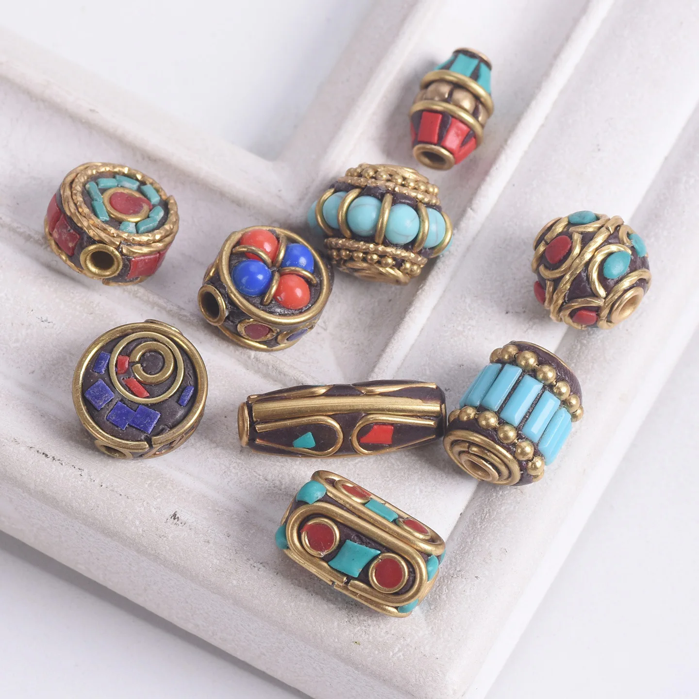 

5pcs Handmade Nepalese Buddhist Tibetan Brass Metal Clay Loose Craft Beads for Necklace Jewelry Making DIY