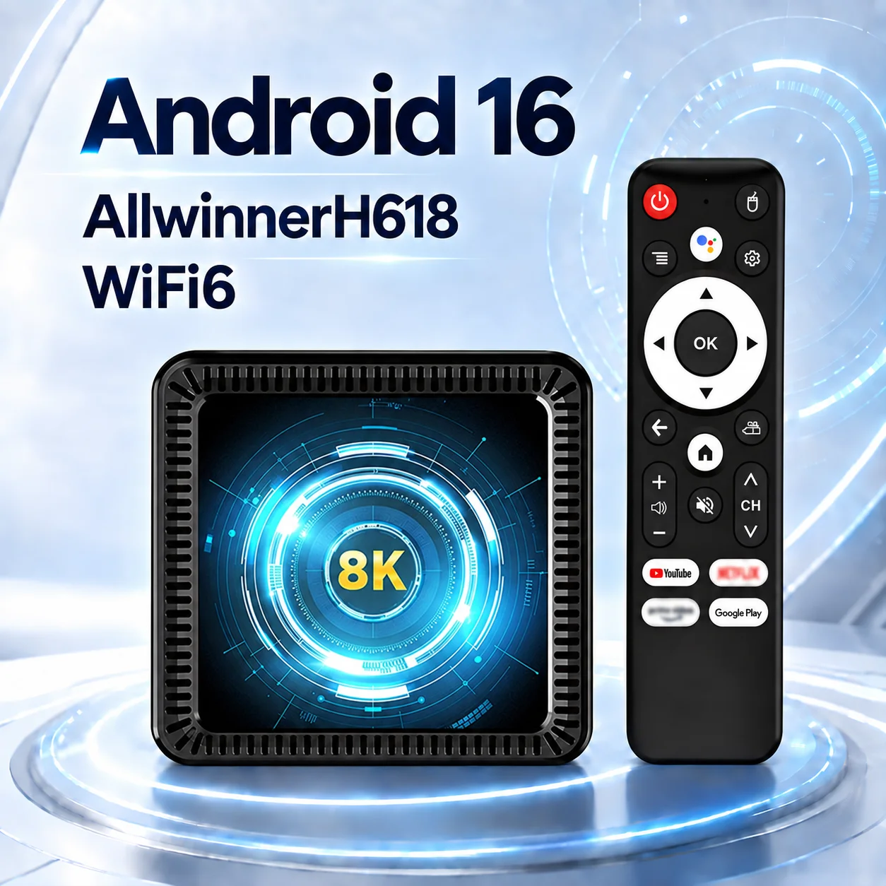 Android 16 Smart TV Box Allwinner H618 Google Voice Assistant YouTube Full HD 4K Bluetooth 6.0 1080P Media Player Set Top Box