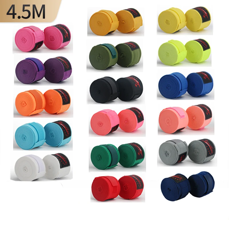 2 Rolls 4.5M Cotton Boxing Bandage Sports Strap Sanda KickBoxing MMA Hand Gloves Belt Wrist Wraps Muay Thai Training Gauntlets