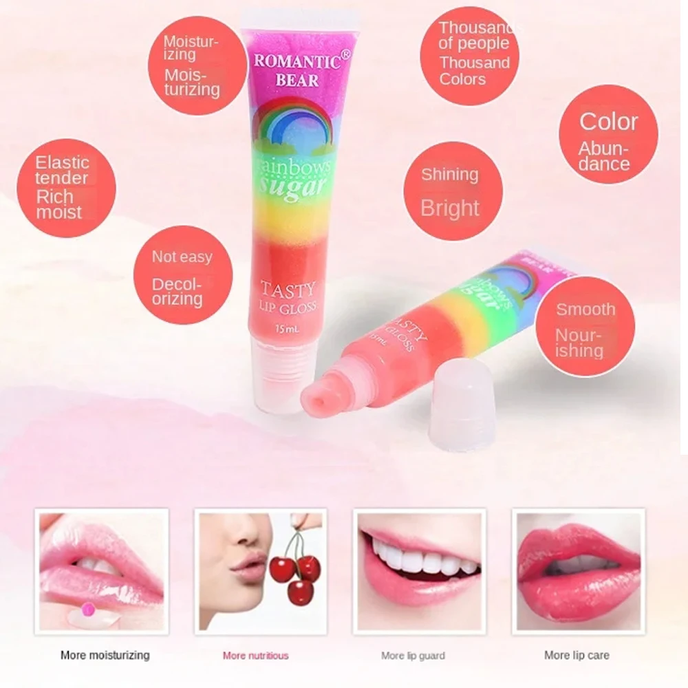 Sexy Red Lip Plumper Gloss Transparent Lip Gloss Rainbow Fruity Lip Balm Shiny Lip Tint Make up Mouth Primer Lipstick Makeup Hot