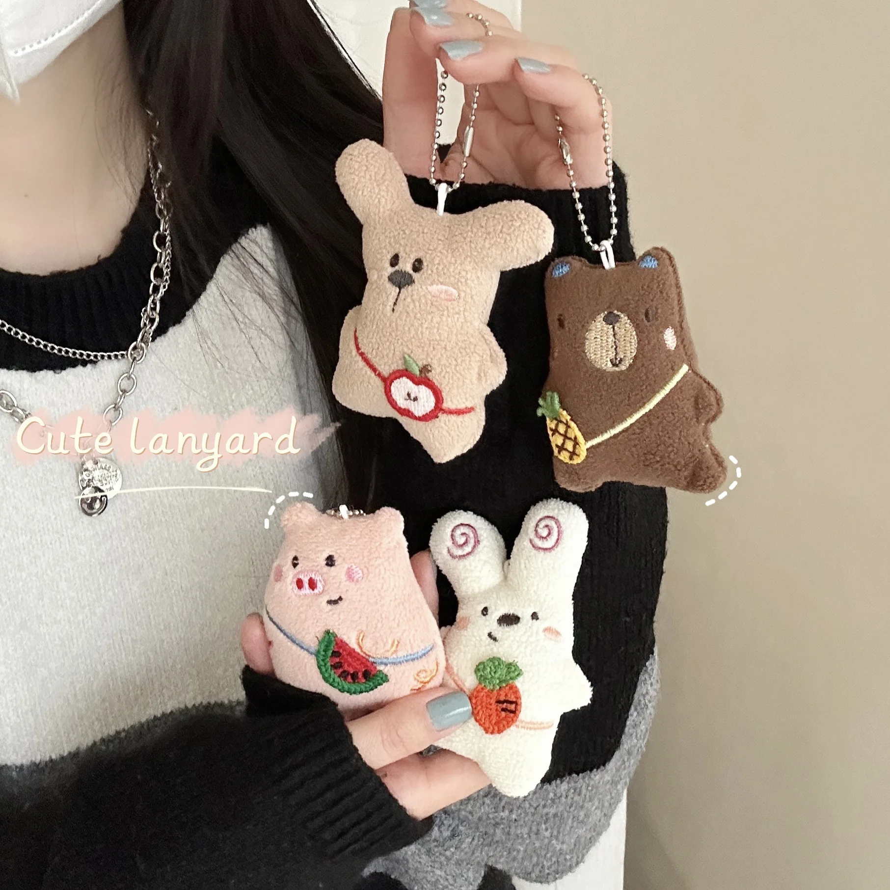 

8CM Original Cartoon Teddy Bear Doll Keychain Cute Shoulder Bag Full Body Bunny Doll Girl 키링 Bag Decoration Christmas Gift