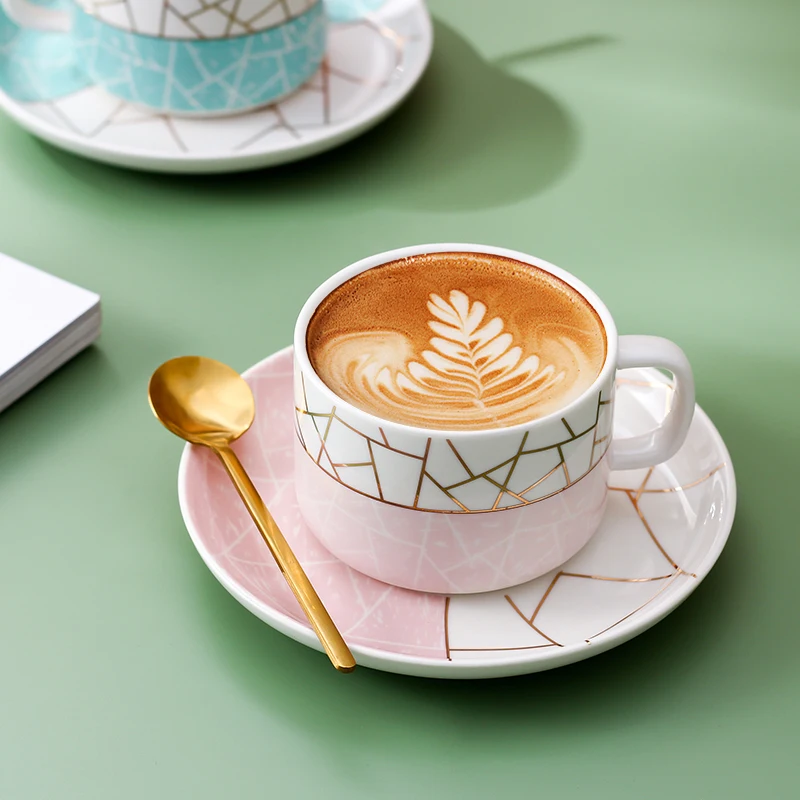 

Porcelain Coffee Couple Water Mug Nordique Fashion Aftermoon Tea Cup And Saucer Set Creative Xicara Nordica Ceramic Tableware