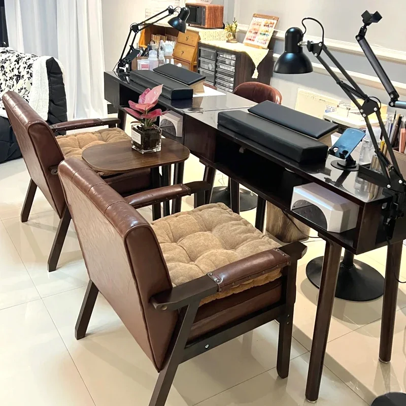 

Nail art table and chair Customer special Medium ancient solid wood nail art