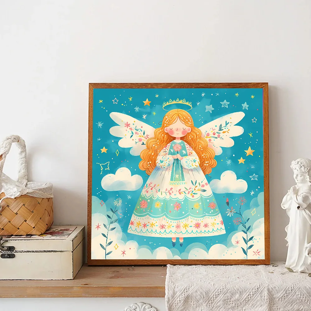 Cartoon White Wings Angel 5D Full Round Diamond Painting Kits Cute Spray Little Girl DIY Drills Mosaic Embroidery Cross-stitch