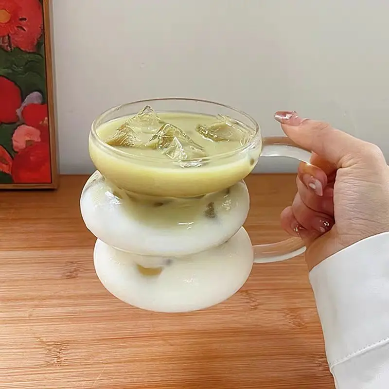Taza de café de vidrio de borosilicato alto, taza de leche transparente, resistente al calor, taza de avena para desayuno, jugo de fiesta, tazas de té