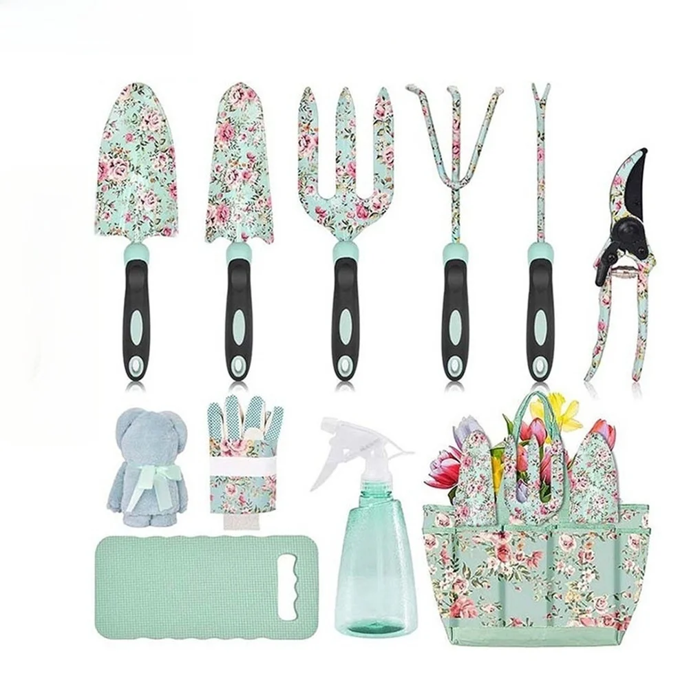 11 Piece Stainless Steel Gardening Tools Set with Trowel Weeder Pruning Shears and Spray Bottle for Outdoor Use