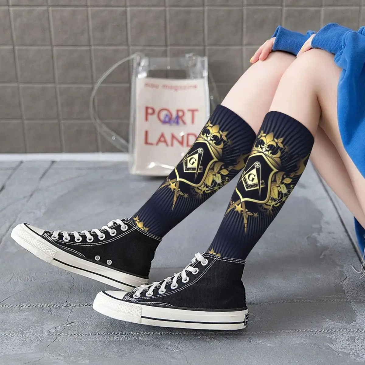 Freemasonry Women Thigh Knee High Stockings Cute Masonic Mason Over The Calf Tube Socks