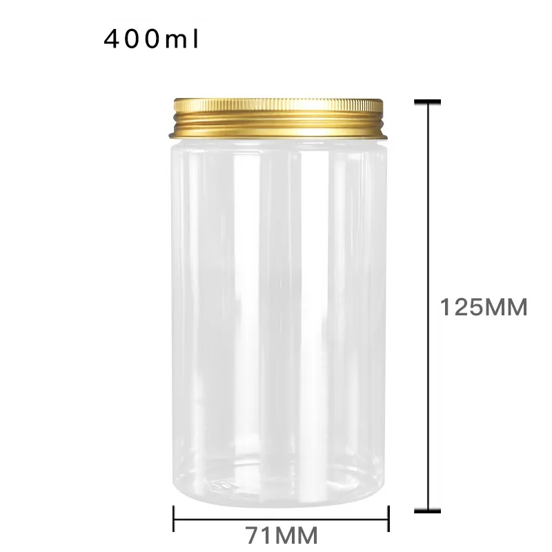 Cosmetic Jars Transparent PET Plastic Pots Gold Aluminum Lid 50ml-500ml 68 Dia. Packaging Bottle Empty Cream Containers 15pcs