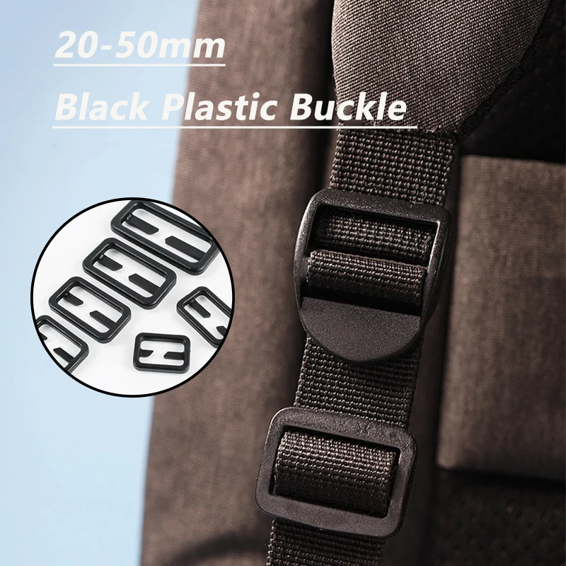 

10-50P 20-50mm Black Plastic Buckle Bag Strap Tri Glide Slider Clasp Webbing Adjuster Buckles Replacement DIY Sewing Accessories