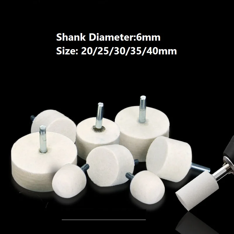 

6mm Shank 20-40mm Pad Wool Felt Polishing Buffing Wheel Grinding Head Metals Rotary Tools Wheels Tool Drill Electric Grinder