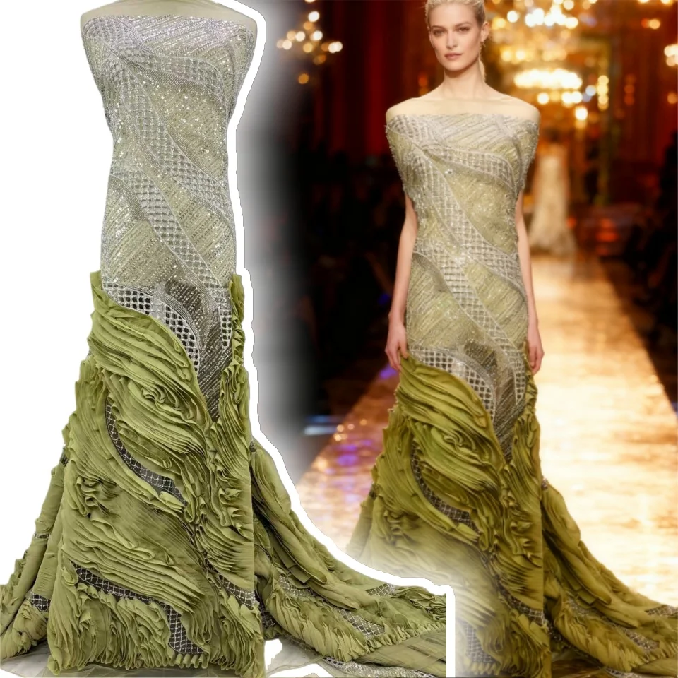 

Высококачественная африканская нигерийская элегантная 3D вышитая бисером ткань, французская тюль, кружевная ткань с блестками для свадебной вечеринки SZ1776