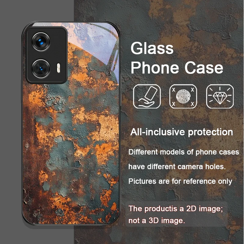 Kreative rostige Metalloberflächenmuster aus gehärtetem Glas für Motorola Moto Edge 50 Fusion 40 Neo 30 Pro G85 G84 G55 Abdeckung