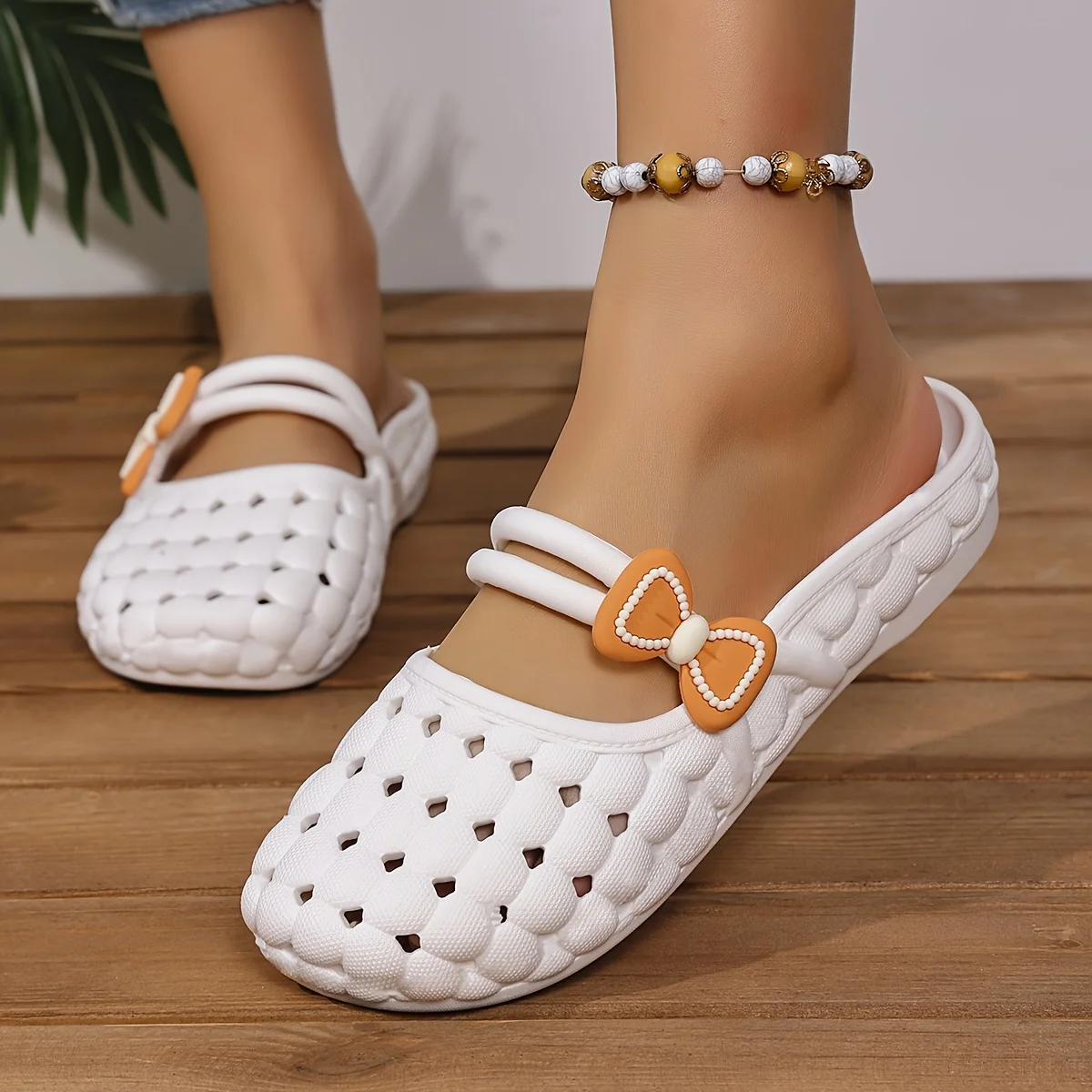 

Women Fashion Woven Slippers Bow Design Summer Breathable Soft Sandals Indoor Outdoor Beach Vacation Casual Home Non Slip Slides