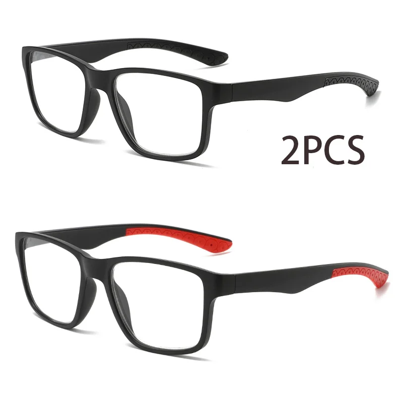 2 Stück Anti-Blaulicht-Lesebrille mit schwarzem Rahmen und vier farbigen Beinoptionen, stilvolles, trendiges Design