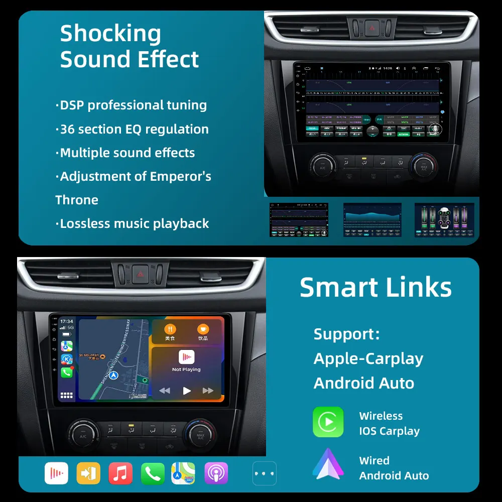 Jodofo Car radio For Nissan X-Trail Qashqai J11 2 2014-2017 Carplay Android auto Qualcomm Car stereo Multimedia player DSP 36EQ