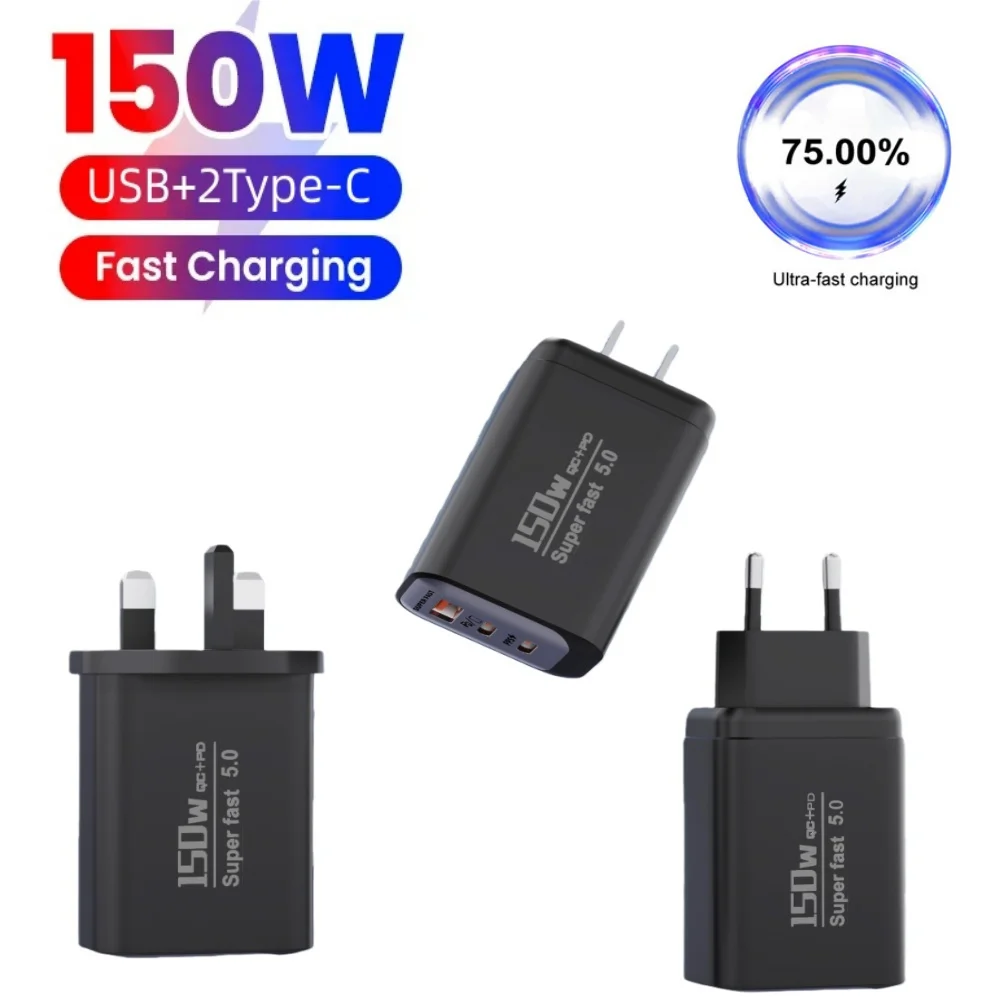 Quick Charge 3.0 USB Type C Fast Charger Total 150W Muti Port PD Mobile Phone Wall Adapter for iPhone 17 Samsung S26 Xiaomi 17