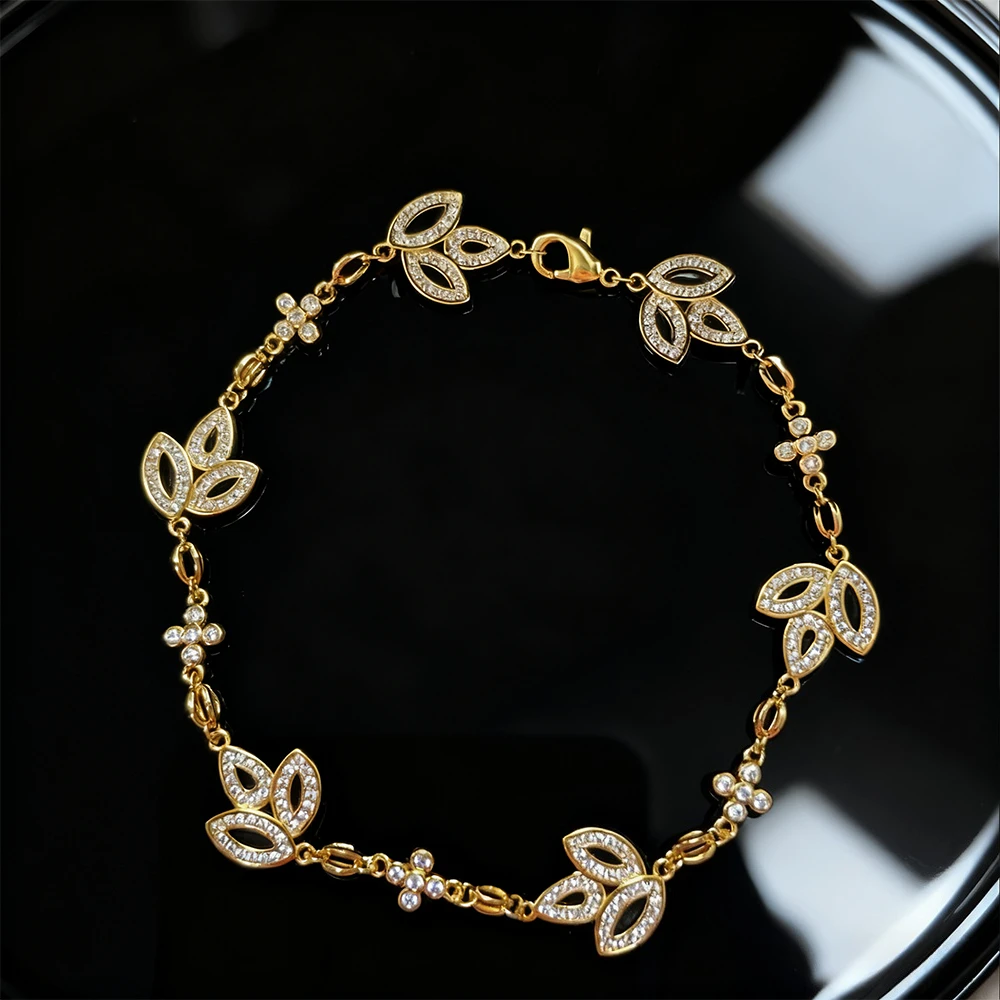 

2025 Новые элегантные аксессуары Браслет Six Leaf с бриллиантами, модный, универсальный, высокое качество класса люкс