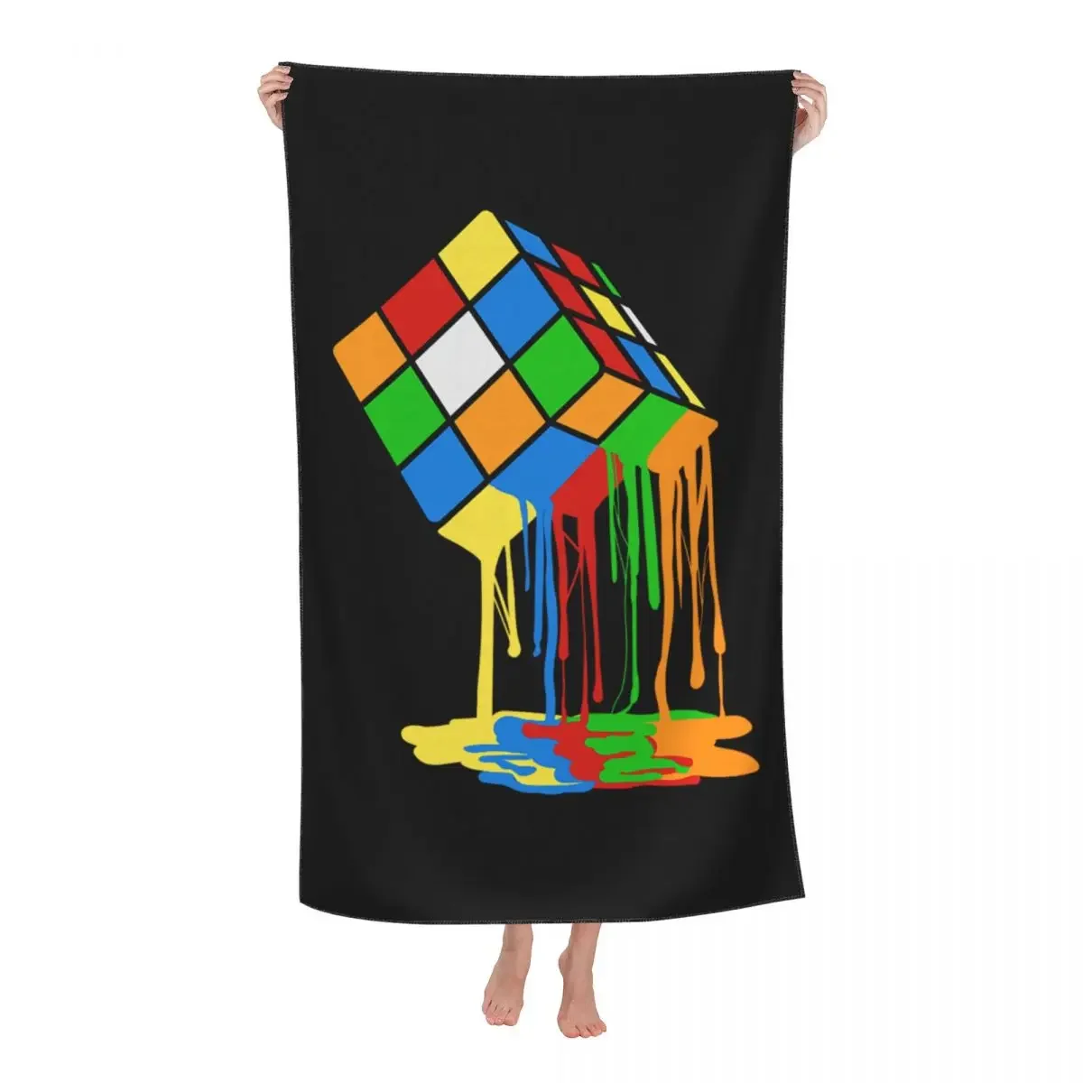 Custom Melted Cube Rubiks Beach Towel Quick Dry Geometric Math Magic Super Soft Microfiber Bath Sauna Towels