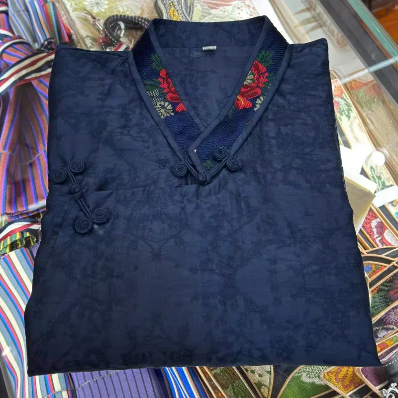 Chińska koszula tybetańska Xizang z dekoltem w kształcie litery V, damska bawełna Retro Tiansi
