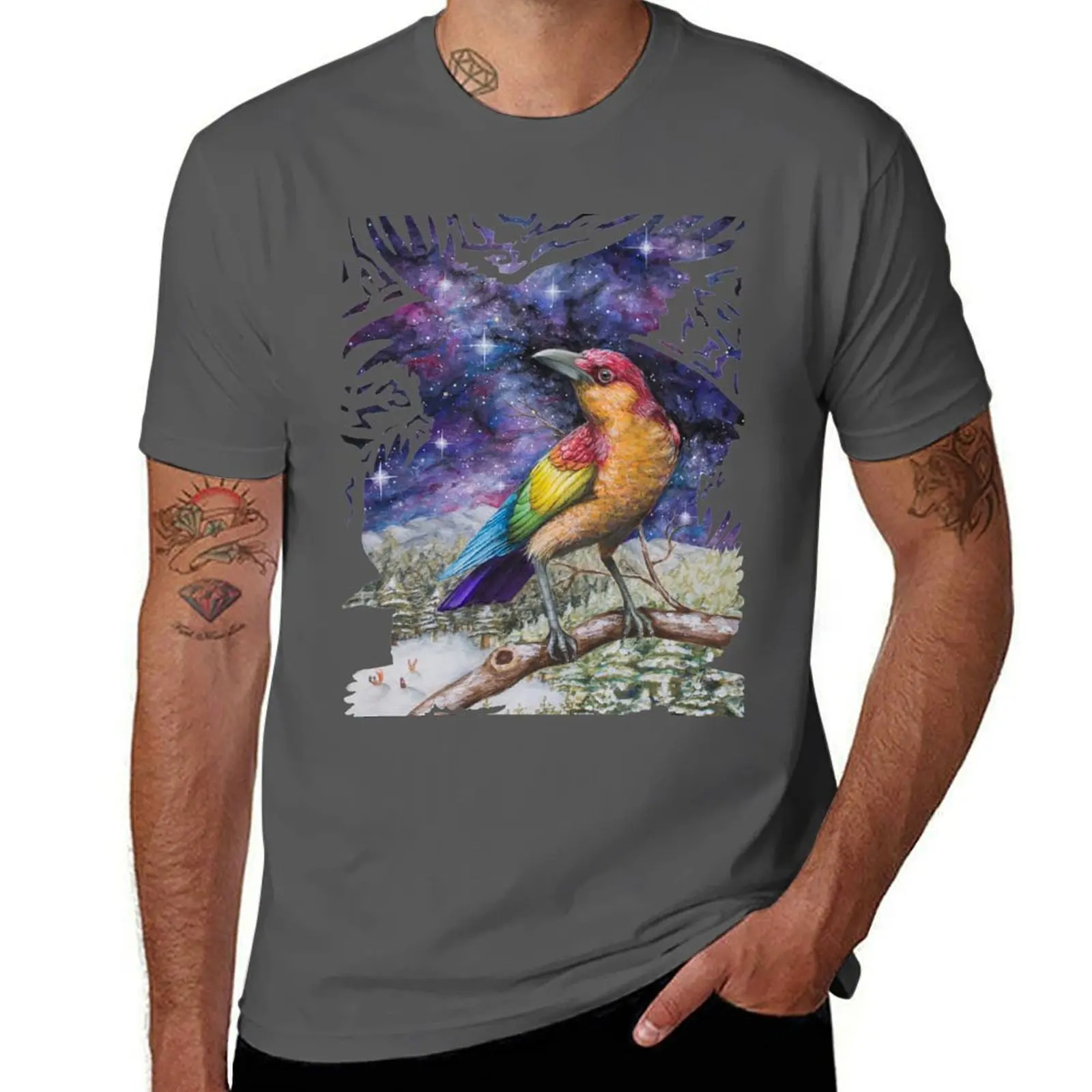 Rainbow Crow T-Shirt Basic Solid Color Short Sleeve Cotton Top