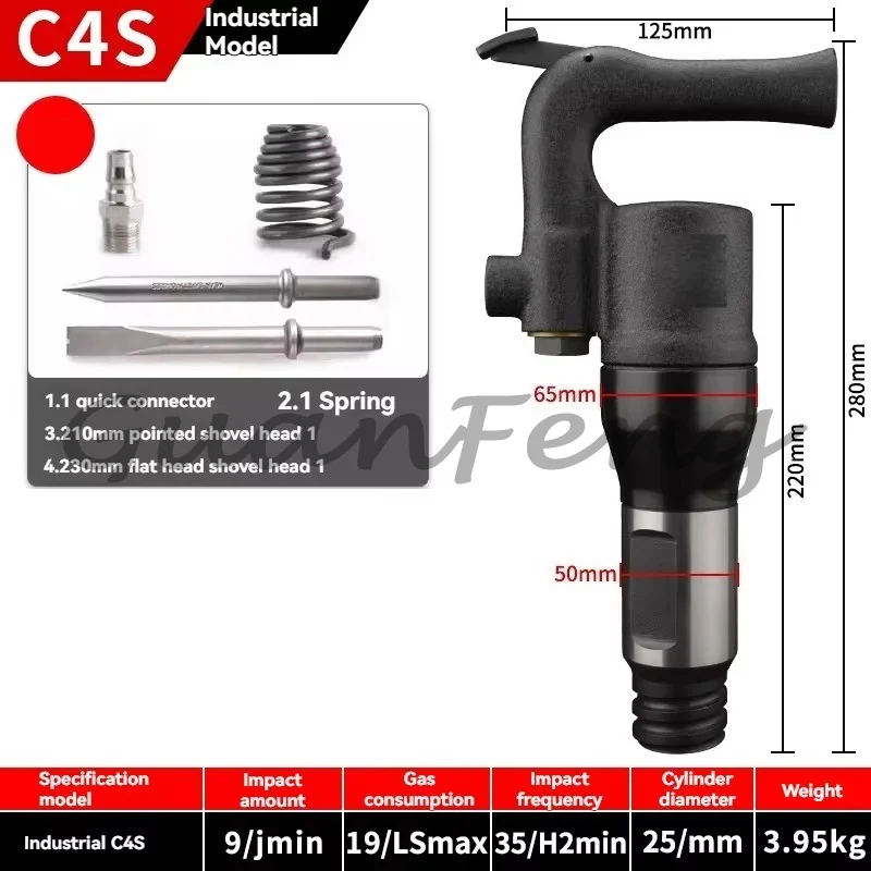 C4 C6 Pneumatic Chisel, Heavy Duty Rock Drill & Welding Slag Remover for Brake Shoe Castings