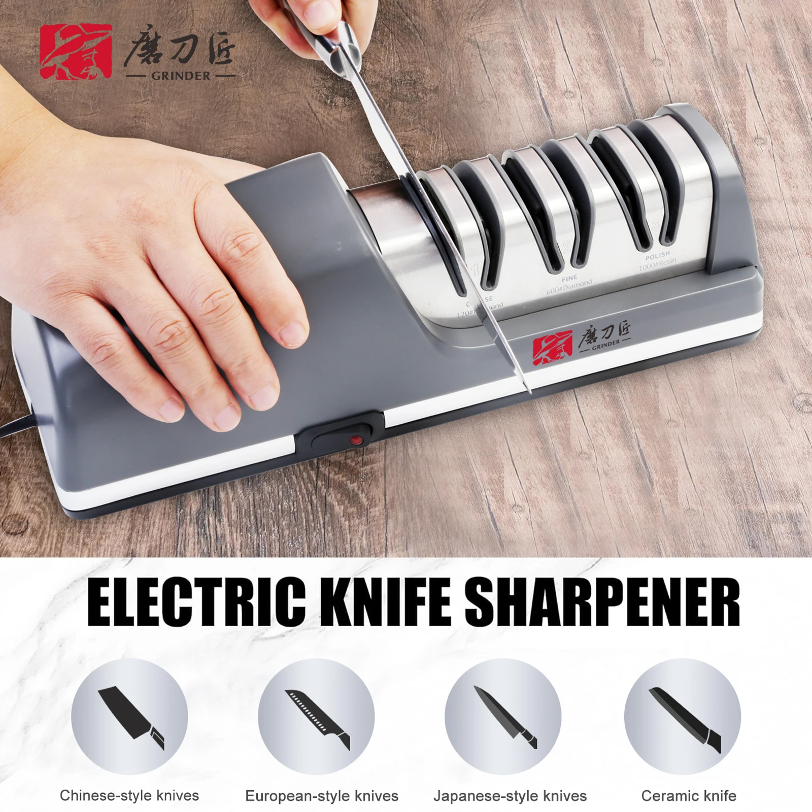 TG2403 Three-Speed Electric Tool Sharpener 15° Angle Grinding Replaceable Cutting Heads Features Grinding and Polishing