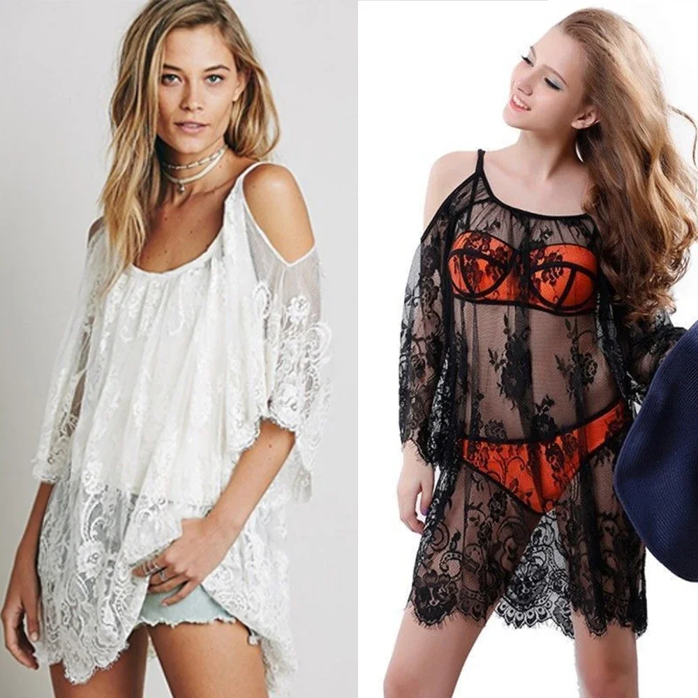 2024 Sexy Summer Women Casual Beach Lace Dress Bathing Suit Lace Crochet Bikini Swimwear Cover Up