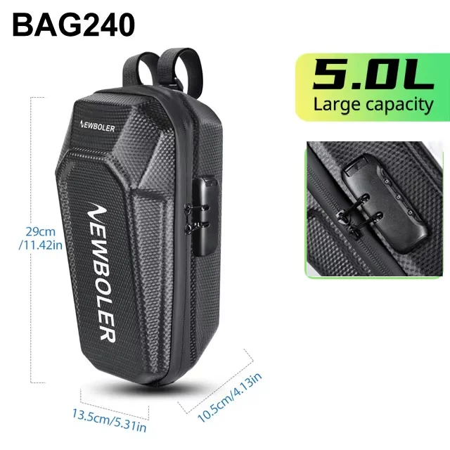 NEWBOLER 5L Elektroroller-Fronttasche mit Passwortschloss, große Kapazität, Elektroroller-Tasche, Aufbewahrung im Freien für Xiaomi Scooter