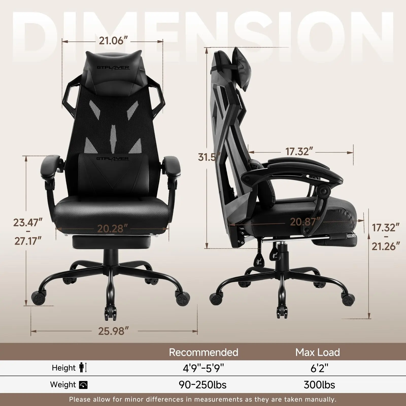 Computer Chair with Adjustable Footrest, Ergonomic Gaming Chair with Headrest and Lumbar Support, Breathable Mesh