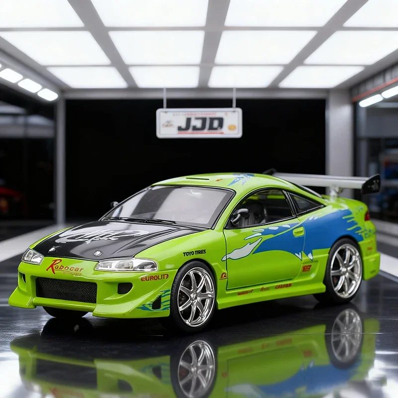 1/24 JADA Mitsubishi Eclipse 1995 Brian's, Modelo de Coche de Aleación Fundida a Presión, Coche Deportivo Clásico Modificado JDM, Vehículo de Simulación Coleccionable