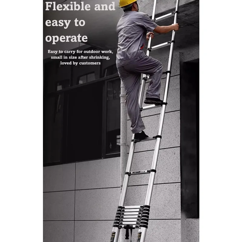 Aluminum Alloy Telescopic Ladder with Hook Wide Pedal Design for Household Engineering and Construction Use