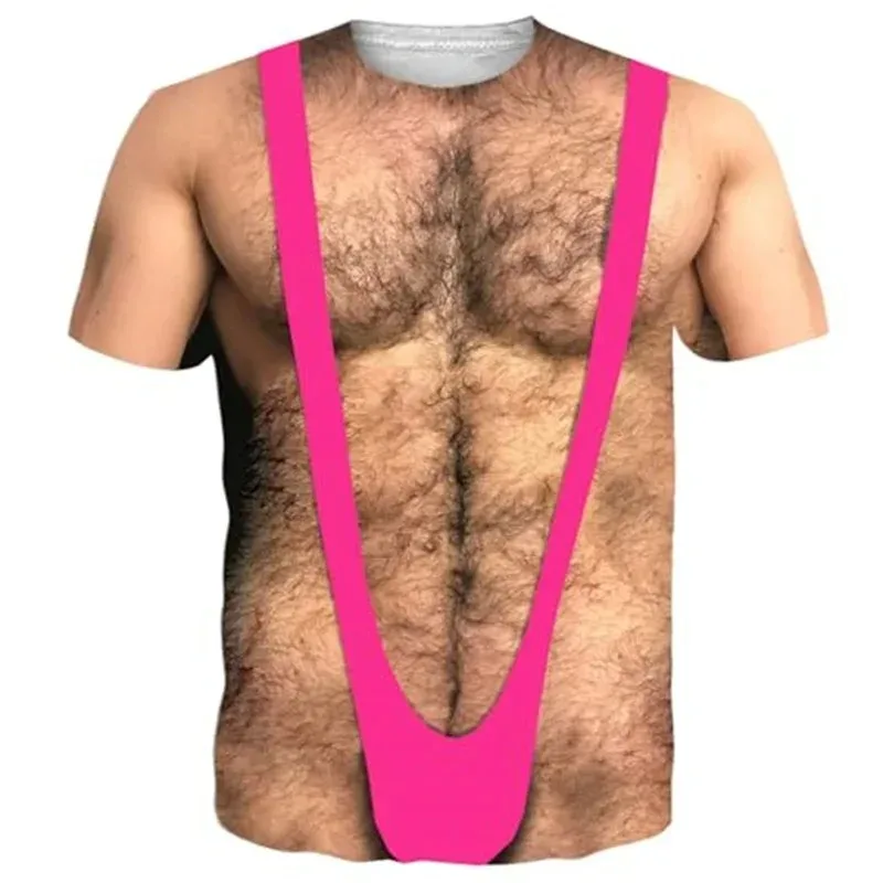 Men's Funny Muscle Body Ugly Chest Hair 3D Printed T Shirt Short Sleeve Streetwear Novelty Casual Creative Designer Tee TopsGift