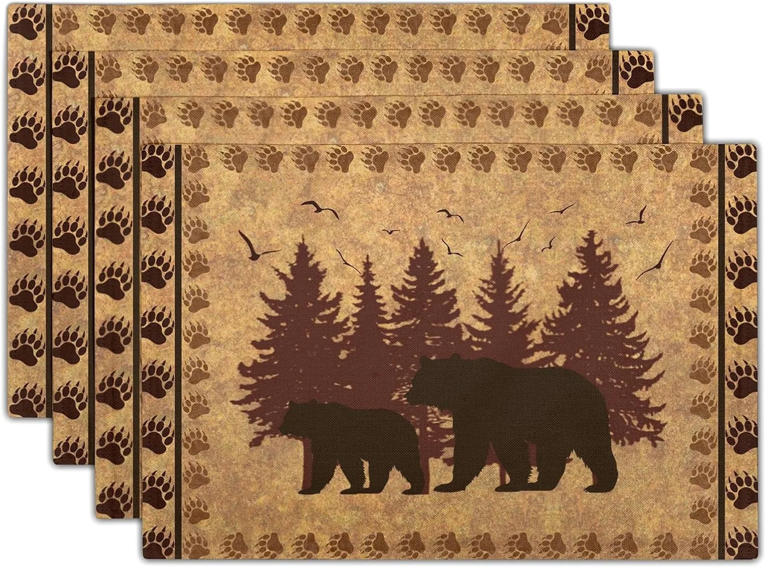 Patterned Placemat Set With Autumn Farm, Hummingbird, Bear And Deer Designs Stylish Decor Mat For Table