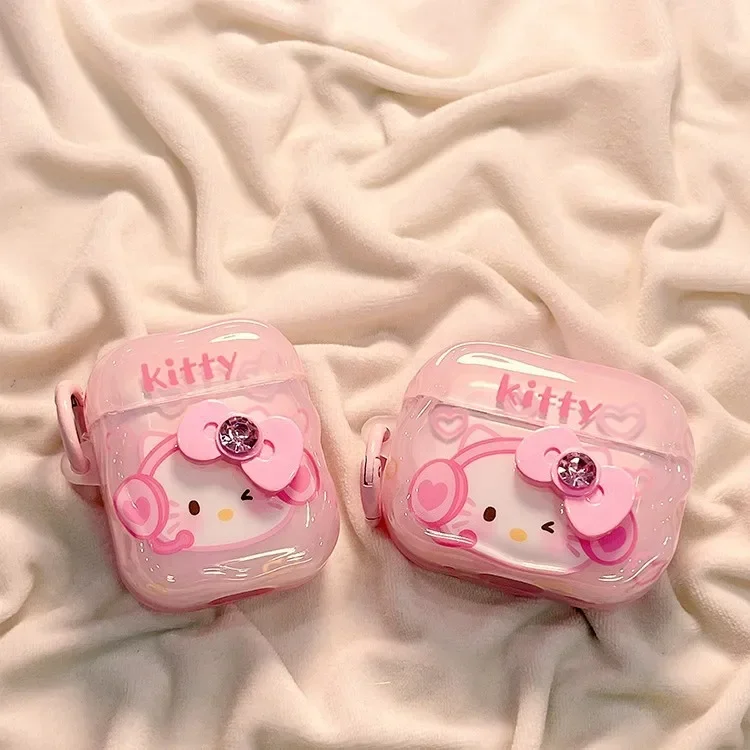 Para AirPods 4 2024 funda para auriculares Fundas protectoras rosa Hello Kitty con gancho estuche de carga para auriculares Apple AirPods 1 2 3 Pro