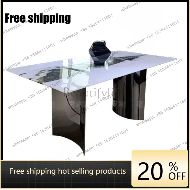 YJ Natural Marble Panda White Dining Table, Modern Simple Dining Room, High-End Luxury Stone Dining Table