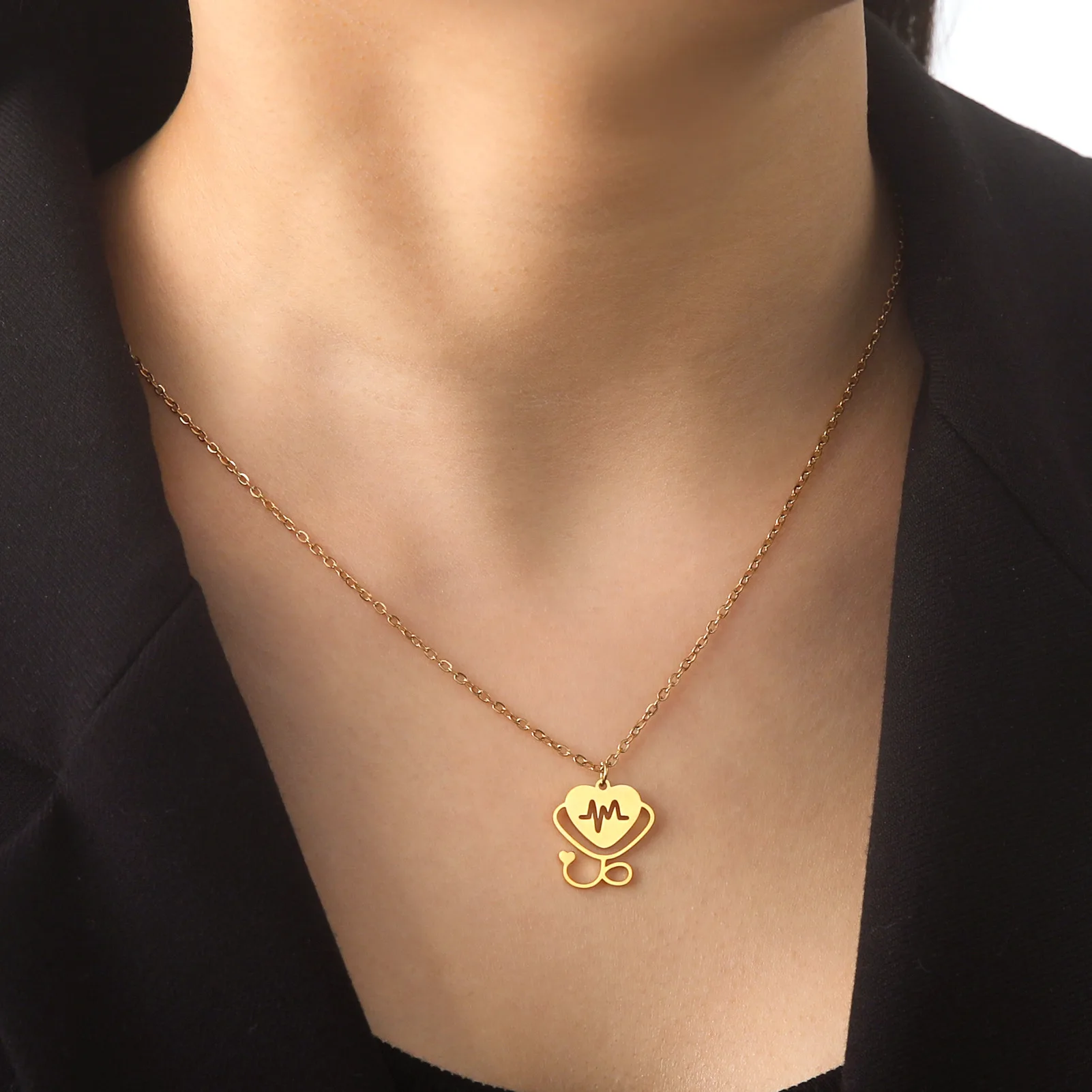 الفولاذ المقاوم للصدأ السماعة نبضات القلب الطبية ممرضة طبيب قلادة قلادة مجوهرات رائعة هدية للنساء #2