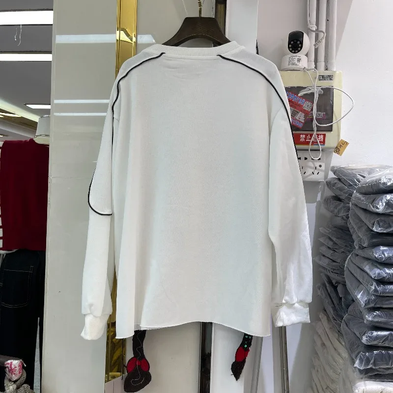 European Style Trendy Brand Patchwork Cartoon Girl O-Neck Long Sleeves Sweatshirt Loose Fit Oversized Top Women's Autumn Hoodies