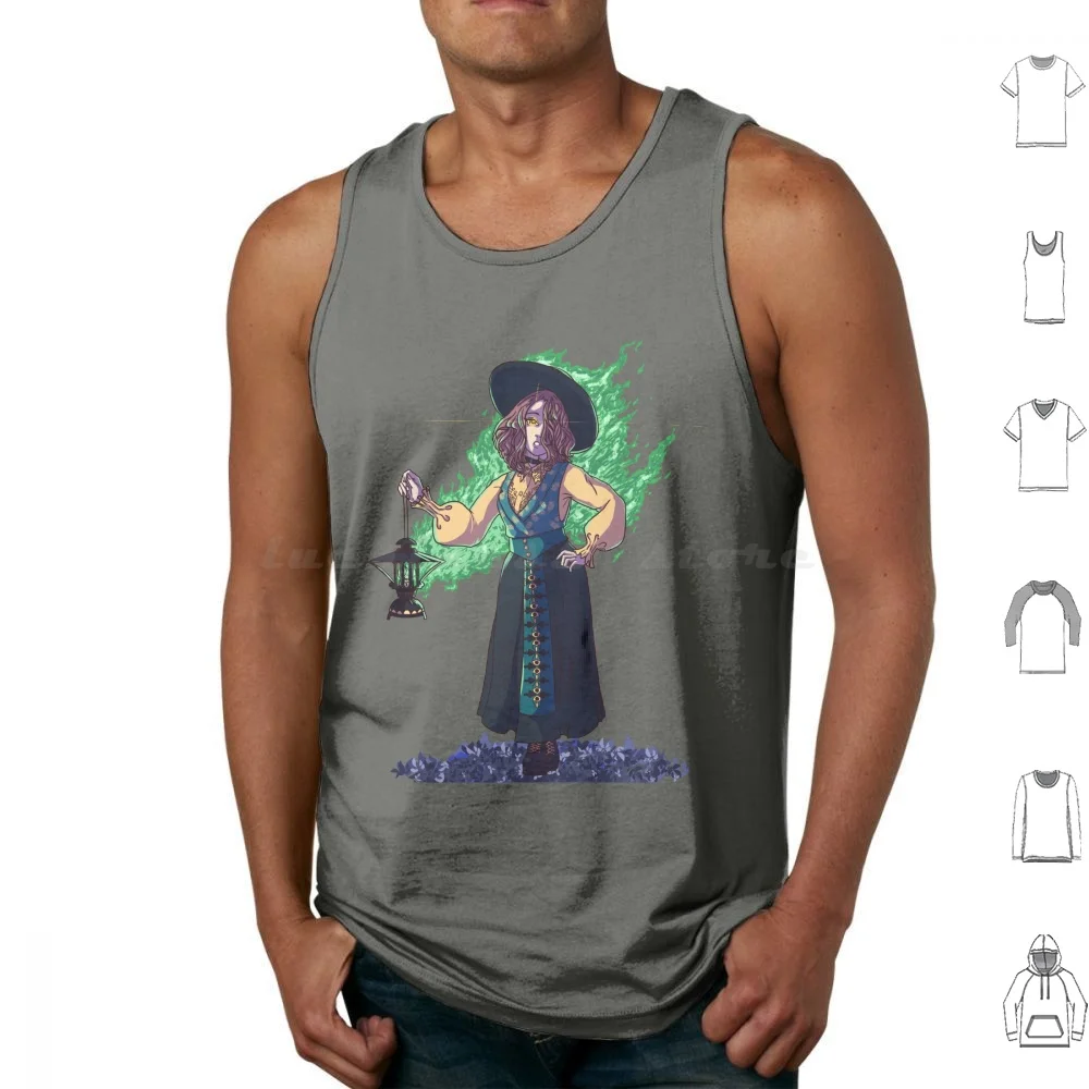 Flame Witch Tank Tops Print Cotton Inktober Witch Witchy Flames Fire Inferno Magical Mystical Fantasy Ethereal Lantern