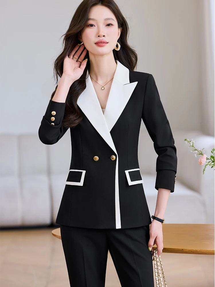 Модный женский брючный костюм, женский рабочий комплект из 2 предметов, хаки, бежевый, черный, женский формальный пиджак и брюки