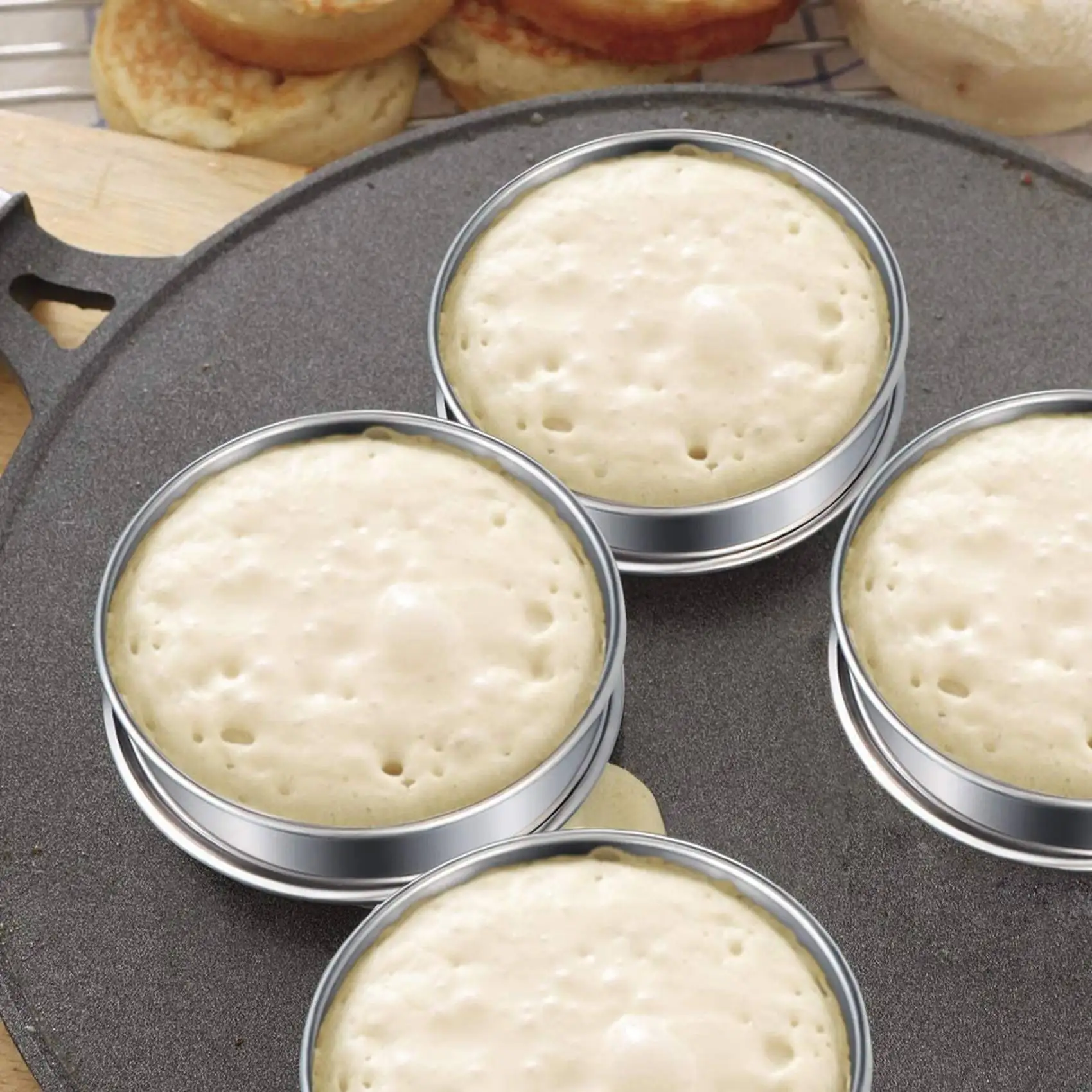 M12K-12 Pack 4 Inch Double Rolled English Muffin Rings, Stainless Steel Crumpet Rings, Tart Rings, Round