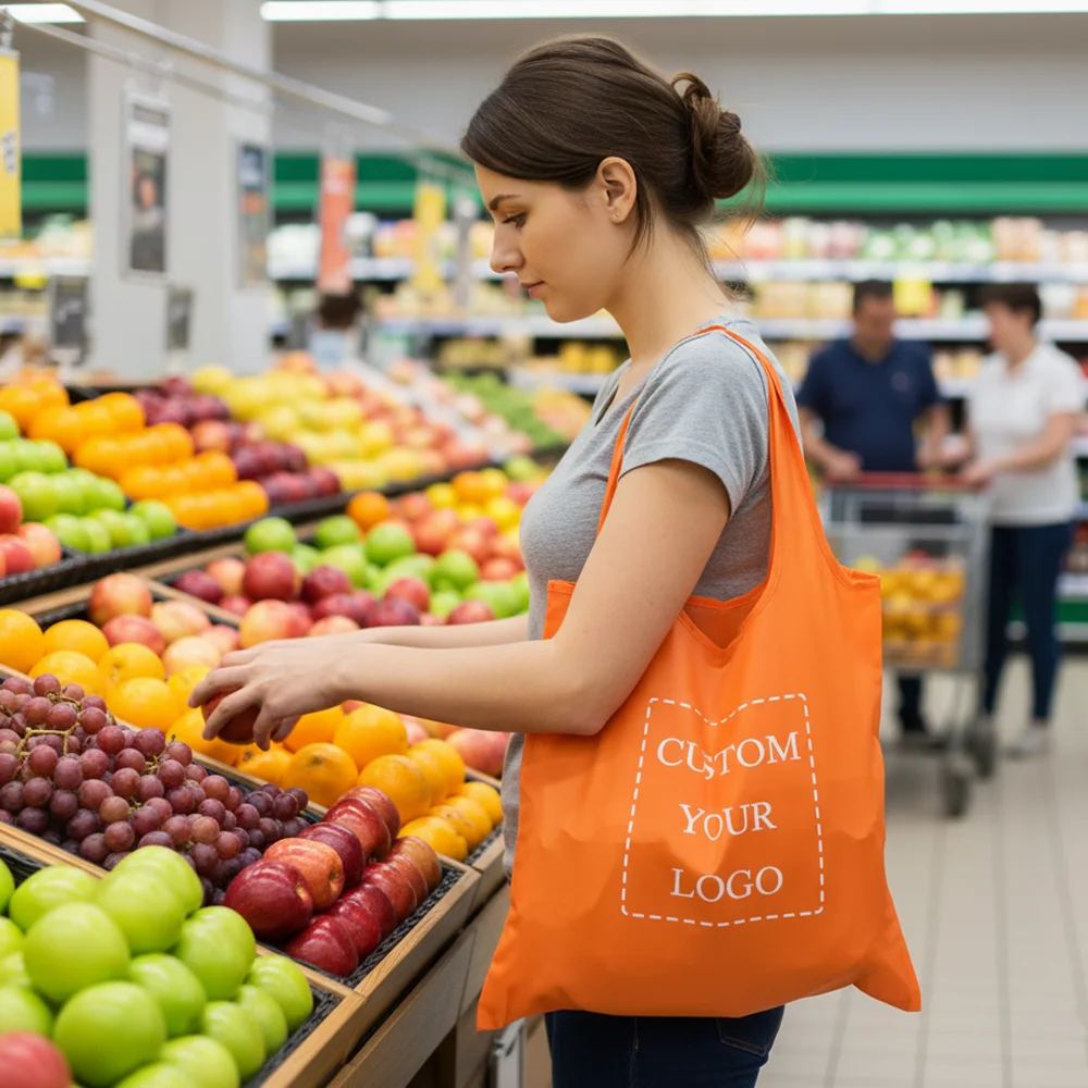 

Customizable LOGO Reusable Storage Bag Nylon Shopping Bag Waterproof Foldable Personalized Environmentally Friendly Shoulder Bag