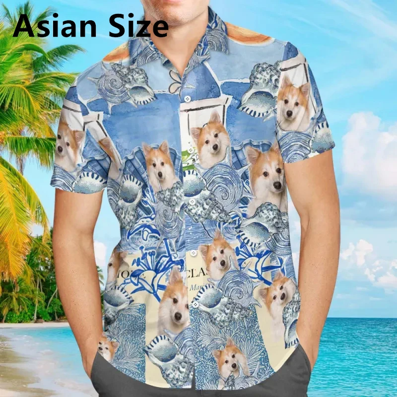 

Custom Dog Face Hawaiian Shirts For Men Funny Personalization DIY Pet Face 3D Printed Short Sleeve Shirt Casual Oversized Blouse