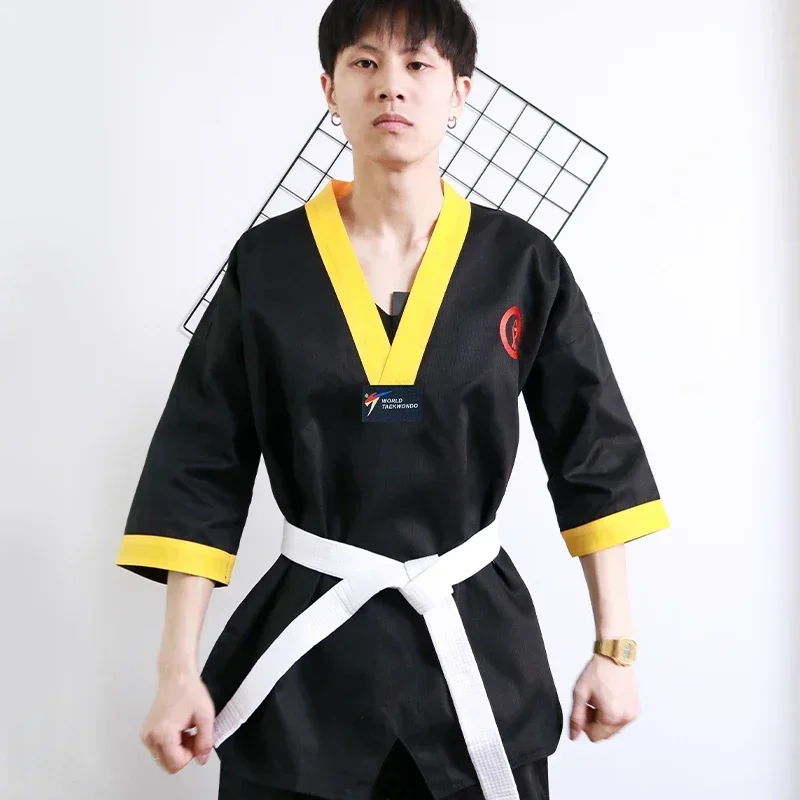 Nero Taekwondo Uniforme Dobok Bambini Maschio Femmina TKD Dobok Cotone Abiti Judo Uniforme Taekwondo Vestiti