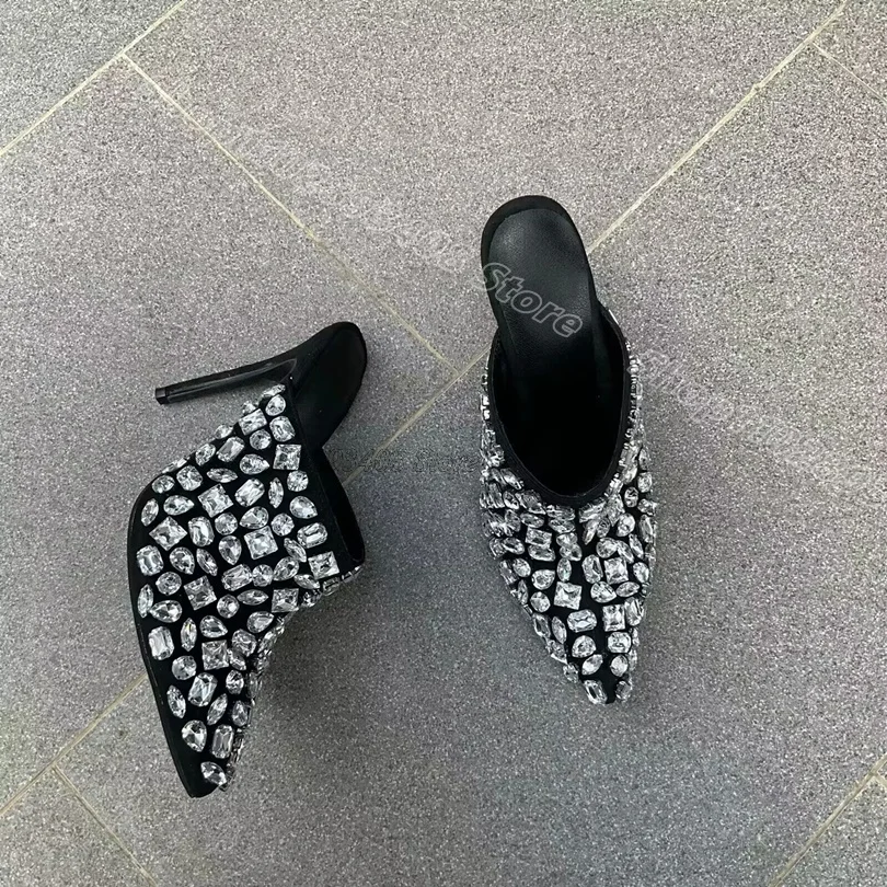 

Crystal Decor Pointed Toe Slippers British Style Fashion Summer Design Women Party Dress Women Slippers 2025 Zapatos Para Mujere