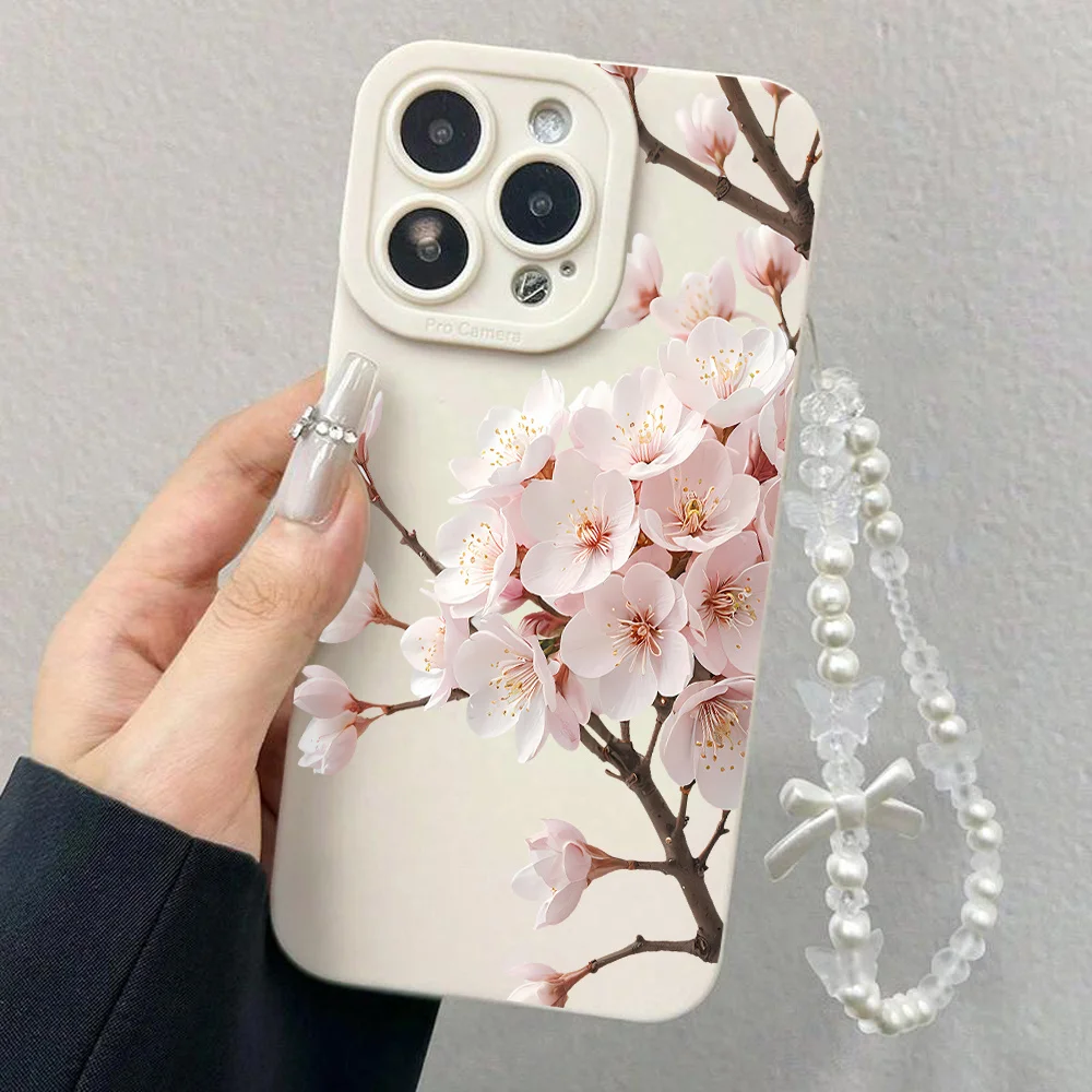 Wrist Strap Lanyard Pink Cherry Blossom Phone Cases For Samsung Galaxy S26 S25 S24 Plus A54 A56 Ultra S22 S23 A55 A34 A36 Cover view 3