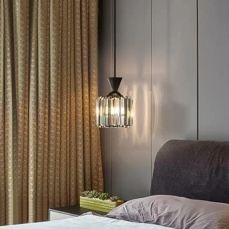 

Modern Luxury Bedroom Bedside Small Chandelier, Minimalist Bar, Foyer Lighting Decoration, Single Head Hanging Wire Crystal Lamp