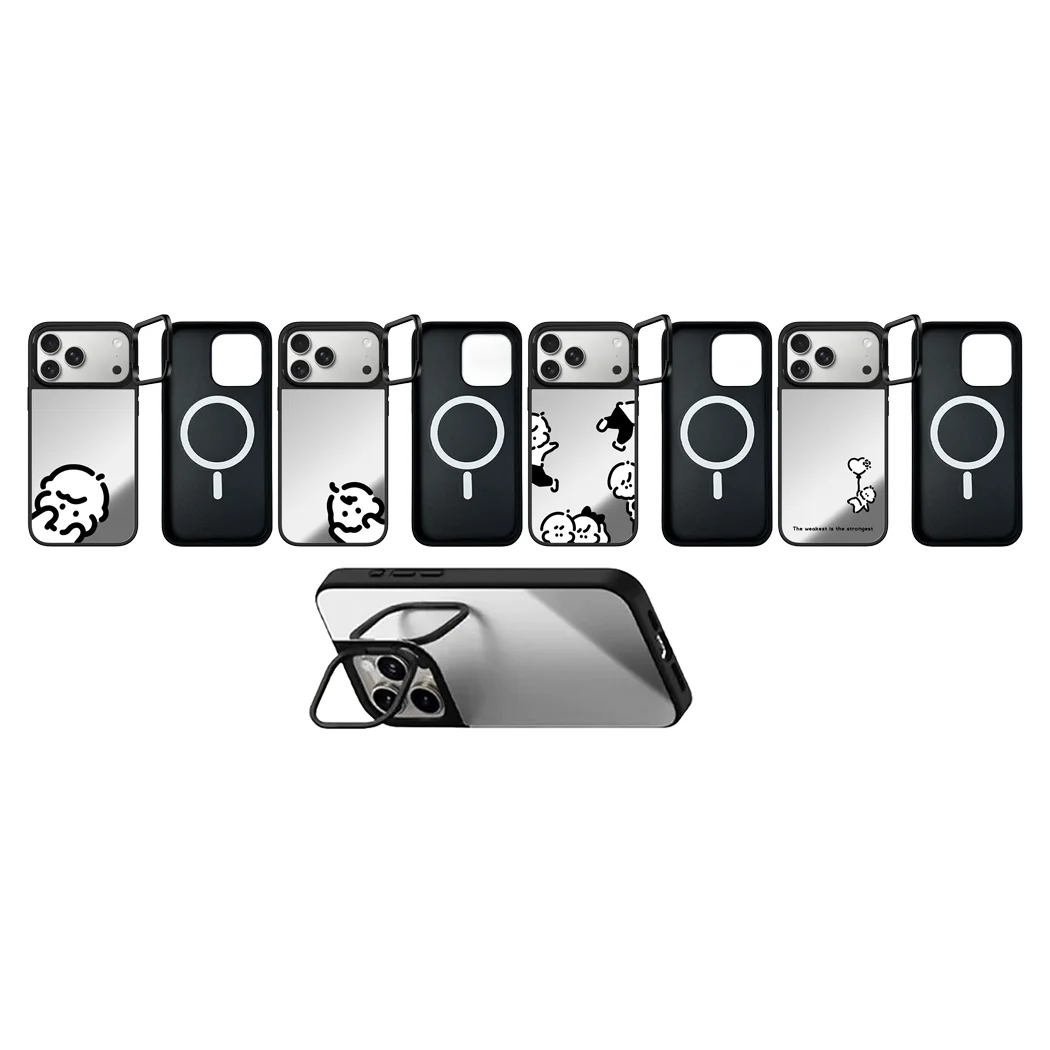 

Simple Graffiti Baby Pattern Camera Ring Stand Mirror Surface Phone Cover for IPhone 14 15 16 17 Pro Max Case for IPhone 17Pro