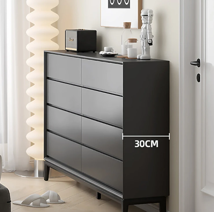 Italian minimalist solid wood eight buckets thick ultra-thin storage cabinet at the end of bedroom bed storage wall